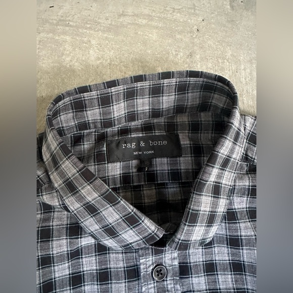 Rag & Bone Gray Plaid Button Down Shirt Size 16 Medium Men’s made in Portugal - Picture 2 of 3